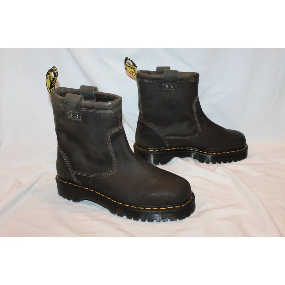 Dr Martens Anistone Lo Leather Boots Charcoal Gray Men 8 Women 9 Biker Boots NEW